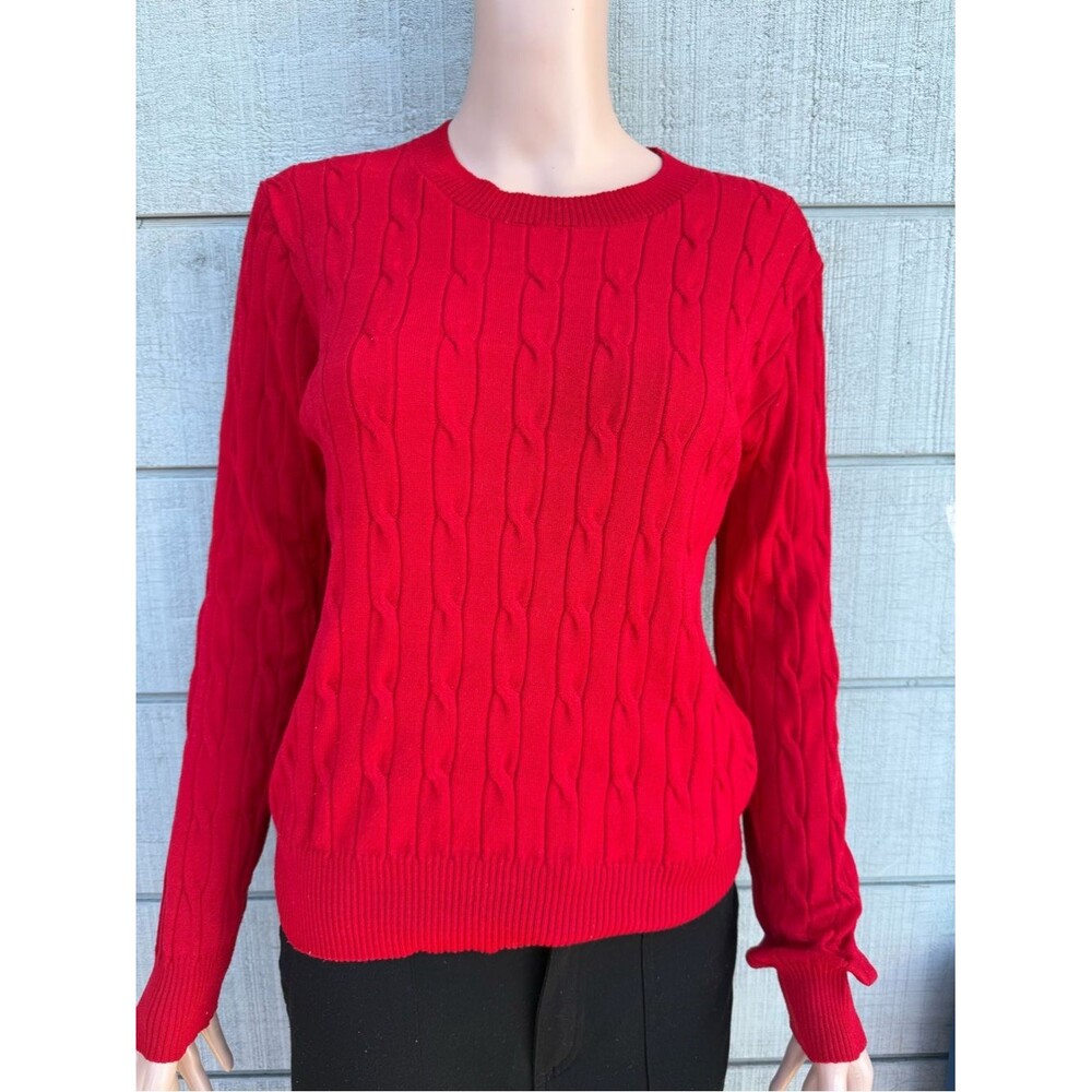 Women’s Red Cable-Knit Crewneck Sweater size L